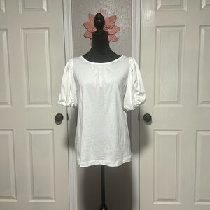 Loft Ann Taylor white with puff sleeves top - size medium